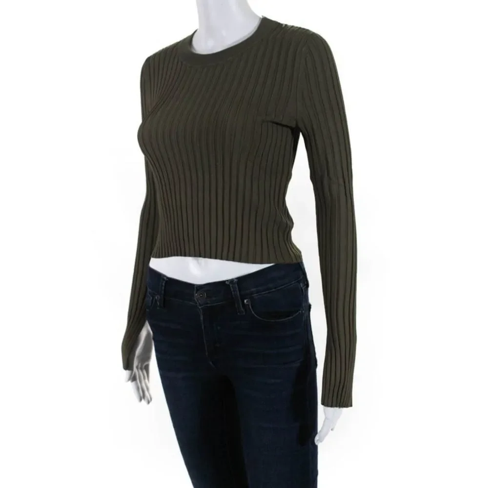 Intermix Womens Ribbed Crew Neck Sweater Green Size Petite_2